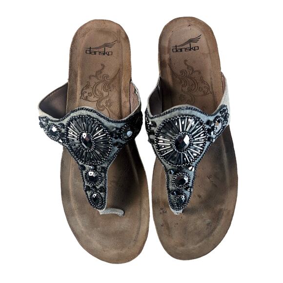 Dansko Women's Pamela Jeweled Suede Thong Wedge Sandals US Size 9.5 Lightweight - Picture 1 of 6